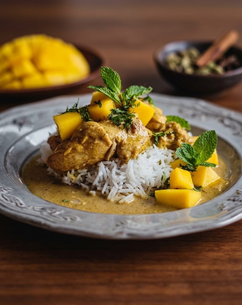 Pollo al curry suave con mango